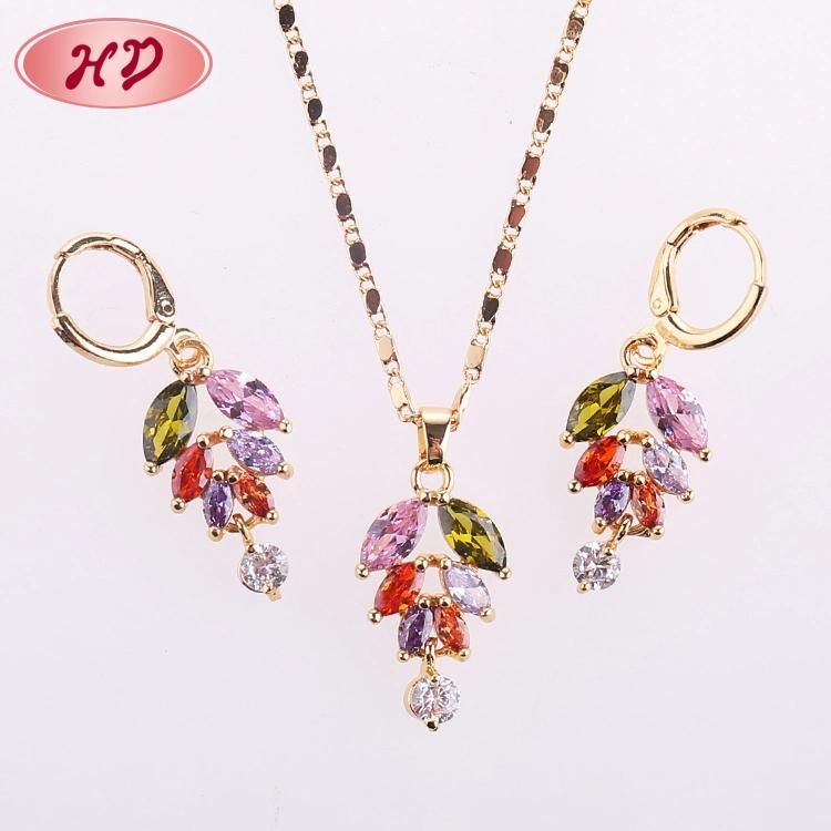Fashion Wedding Alloy Silver Gold Plated Necklace Ring Earring Jewelry Set with Crystal CZ Pearl