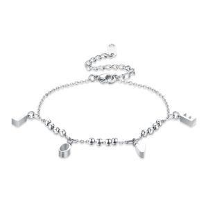 Fashion Women Love Pendant Adjustable Stainless Steel Bead Bracelet
