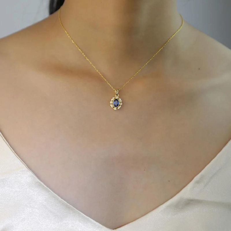 925 Sterling Silver Simple Blue Zircon Drop Pendant Necklace Women Light Luxury Vintage Palace Style Jewelry