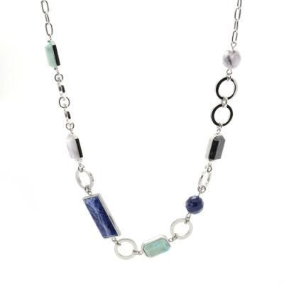 2021 New Product Long Chain Necklace Women Marble Beads Fashion Jewelry Stainless Steel Necklace for Ladies