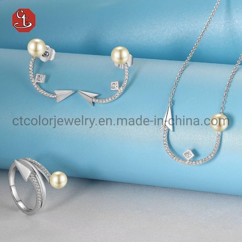 Fashion Jewelry with Arrow 925 Sterling Silver Diamond Jewellery Pearl  Earring
