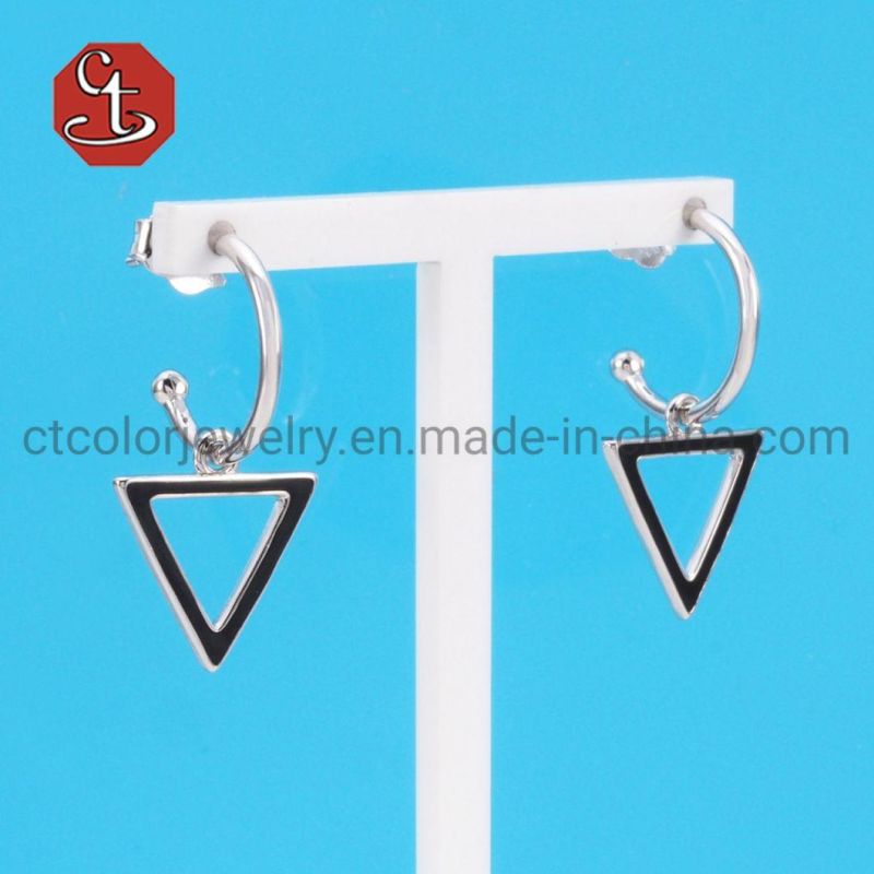Simple Geometric Enamel Earring Triangle Silver Eardrop Wholesale Jewelry