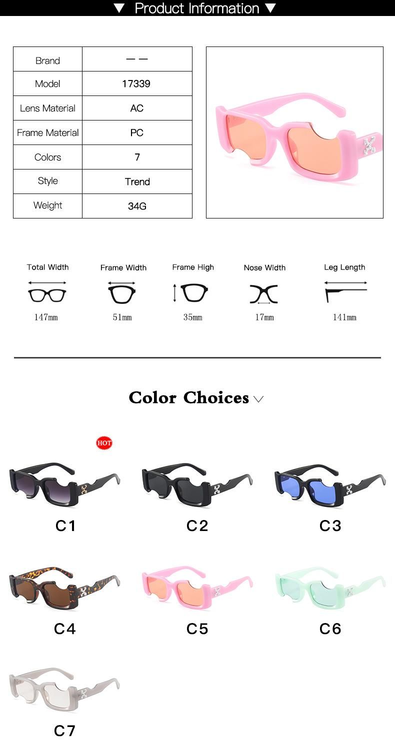 Personality Frame Sunglasses Female Notch Square Small Face Sunglasses Male Trend European and American Street Shooting Cross-Border Glasses
