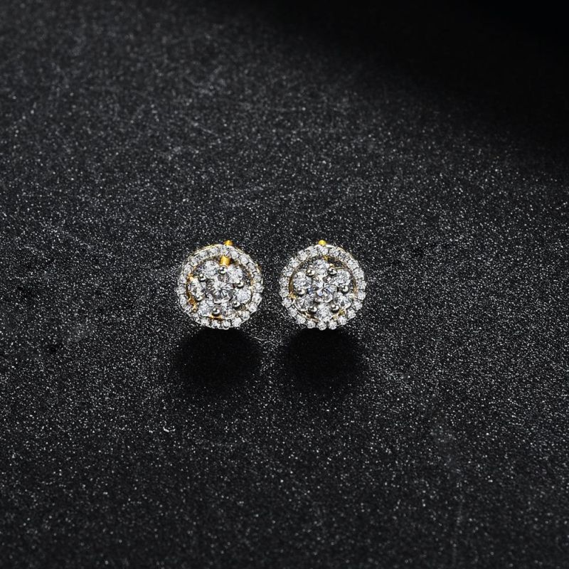 Hip Hop Round 925 Silver Inlaid Zircon Stud Earring