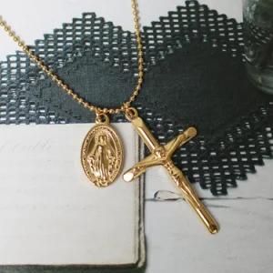 Cross Jesus Oval Madonna Coin Sweater Chain Necklace MID-Long Autumn / Winter Titanium Steel Plated Female Necklace