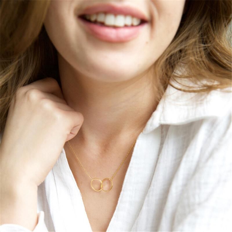 Best Seller Simple Design Brushed Interlocking Hoop Necklace in Rose Gold
