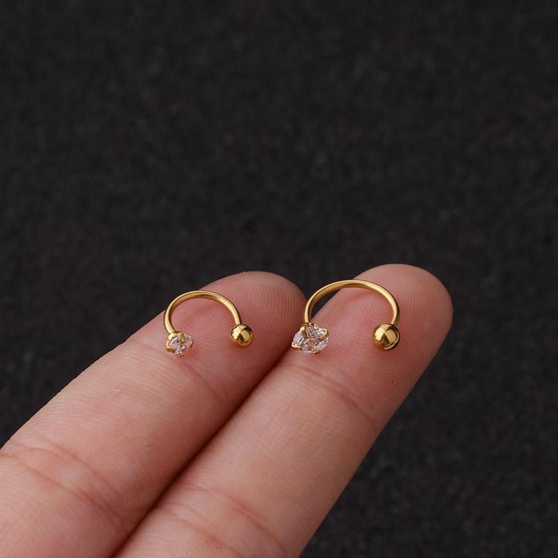 316L Surgical Steel Earring Stud with Brass Letters Inlaid CZ Body Piercing Jewelry (6mm, 8mm)