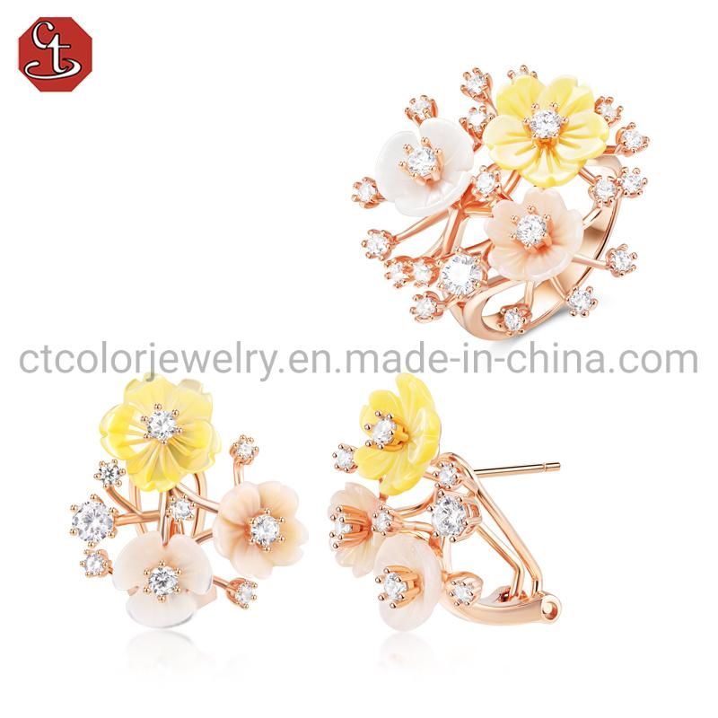 Wholesale Jewellery Fashion Elegant 925 silver shell pearl flower Ring