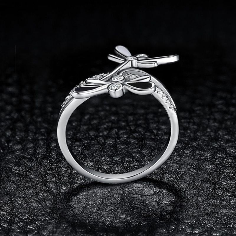 925 Sterling Silver Jewelry Double Dragonfly Infinity CZ Pave Split Shank Cubic Zirconia Ring Wholesale