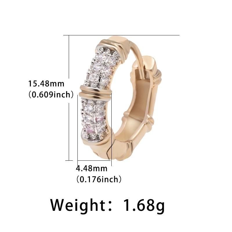 Korean Style Gold Plated Pave Setting CZ Bamboo Huggie Earrings