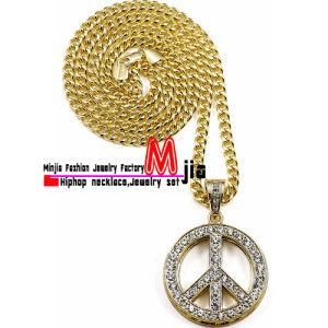 New Fashion Necklace Peace Sign Symbol Iced out Double Layer Pendant Necklace (mjb653)