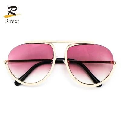 New Design Round Metal Frame Women Stock Half-Rim Sunglasses