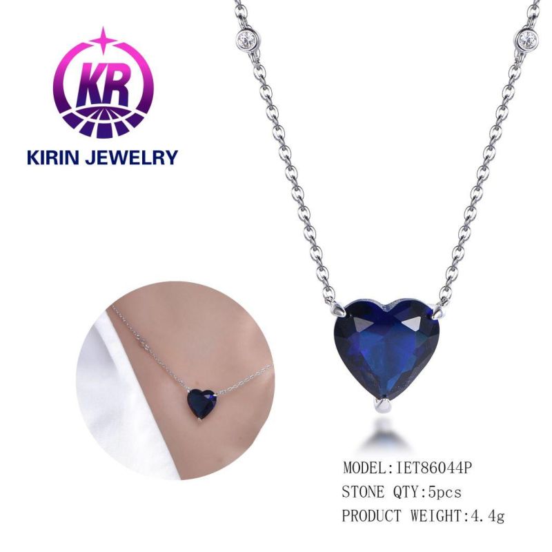 Popular Design CZ Heart Diamond Sterling Silver Pendant Necklace