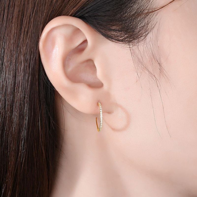 Minimal Jewelry 925 Silver 14K Gold Hoop Diamond Earring
