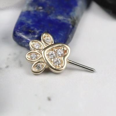 Eternal Metal 14K Solid Gold Yellow Gold Cat&prime; S Claw with CZ Top Piercing Jewelry