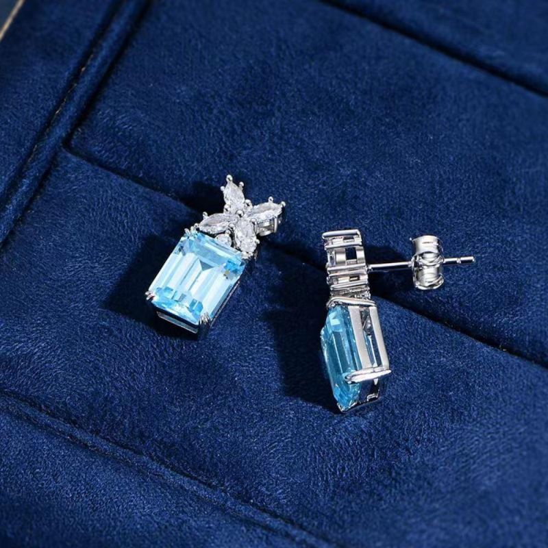 2022 New Arrival Elegant Fashion Jewelry Aquamarine Gemstone 7*9 Stud Earrings