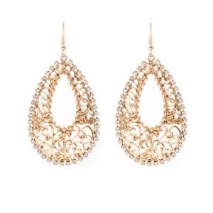 Fashion Women Jewelry Gold Plated Filigree Crystal Drop Earrings