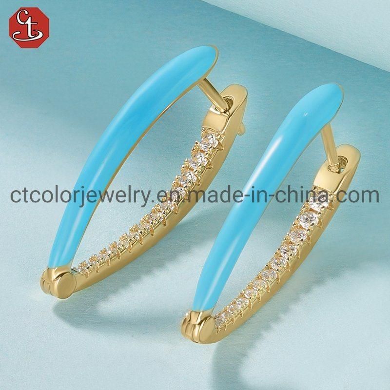 Fashion Silver Jewelry 18K Gold Plated  Four Colorful Enamel Earring