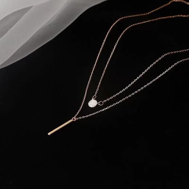 Long Strip Flashing Diamond Round Double Necklace Ladies Clavicle Chain Exquisite Jewelry