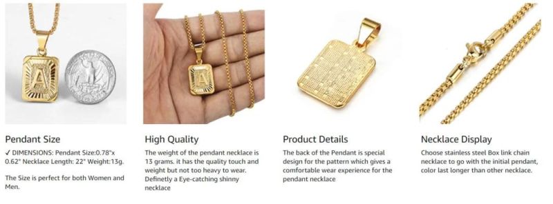 2022 Initial a-Z Letter Pendant Necklace Mens Womens Capital Letter Yellow Gold Plated Stainless Steel Box Chain