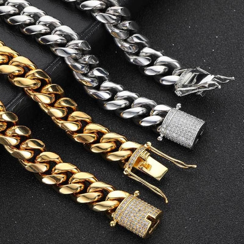 Women Men Stainless Steel Twist Rope Silver Gold Plated Curb Diamond Cuban Link Chain Necklace