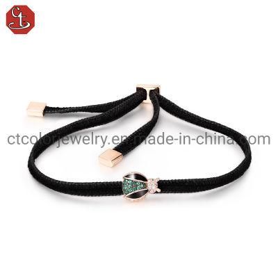 Wholesale Fashion Jewelry Adjustable Rope 925 Silver Ladybird beetle Shape Bangle Bracelet