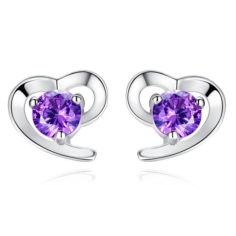 S925 Pure Silver Amethyst Earrings Crown Chrysanthemum Earrings Anti-Allergy Earrings