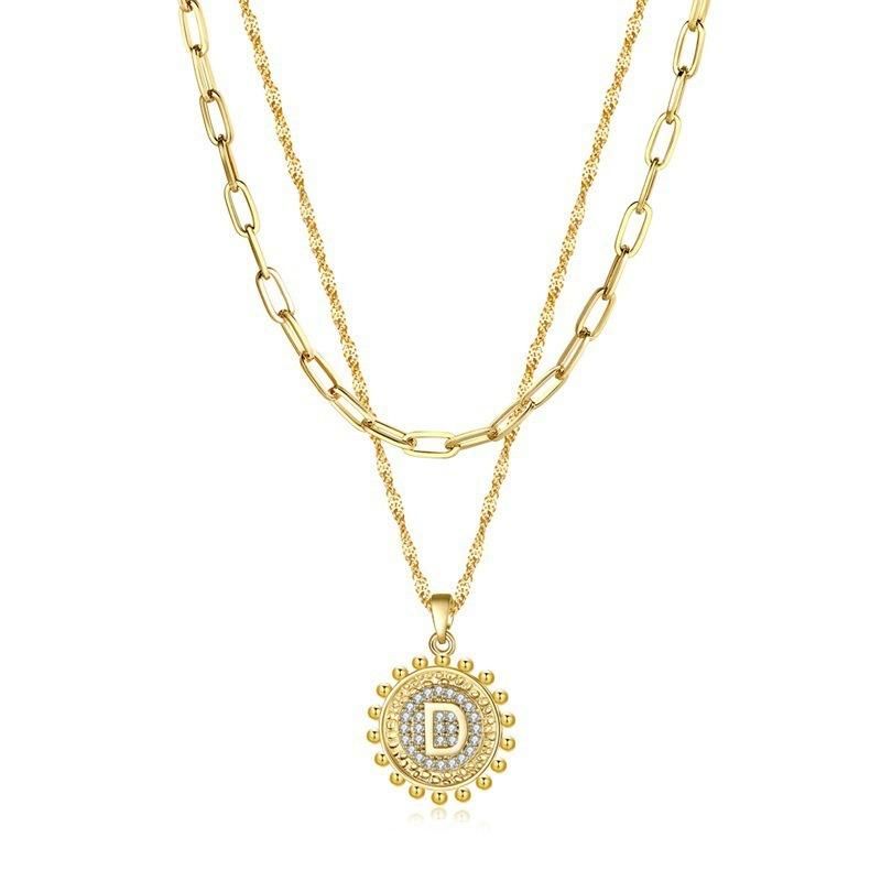 Dainty Layered Initial Necklaces for Women, 14K Gold Plated Paperclip Chain Necklace Simple Cute Hexagon Letter Pendant Initial Choker Necklace Gold Layered