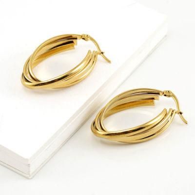 Big Earrings 2020 Gold Plated Stainless Steel Geometric Circle Diamond Hoop Earring Women&prime;s Jewelry