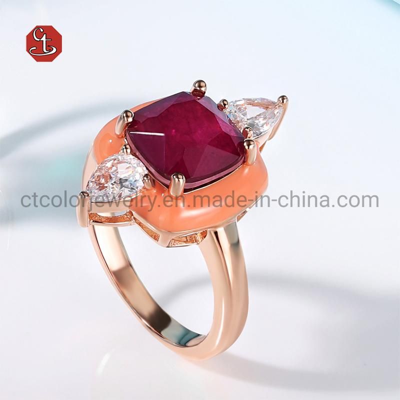 Fashion 925 Sterling Silver Jewelry Square Colored Stone Rings