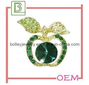 Green Rhinestone Metal Apple Brooch