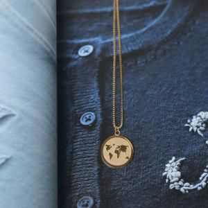 316L Stainless Steel World Peace Earth Map Planet Pendant Necklace