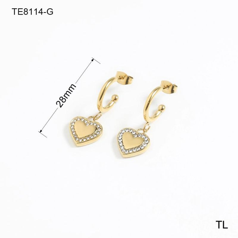 Manufacturer Custom High Quality Fashion jewellery Non Fade Gold Plated Love Heart Earring Fashion Stainless Steel Jewelry