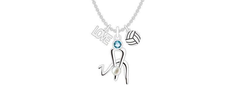 Summer Sport Girl Silver Volleyball Letters Jewelry Set