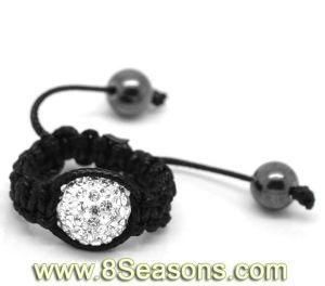 Pave Clear Rhinestone Beads with Hematite Beads &amp; Black Braiding Adjustable Rings Fit Shamballa, 17.9mm (3/4&quot;) Us 7, 8mm, 12mm (B16779)