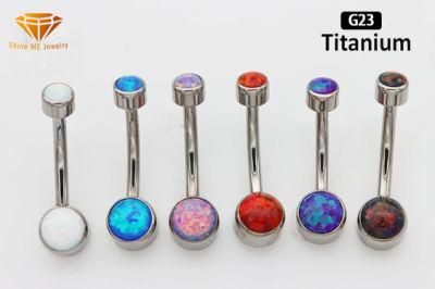 ASTM F136 G23 Titanium Double Opals Internal Thread Navel Ring Navel Button Opal Stone Navel Nail Body Piercing Jewelry Tpn012op