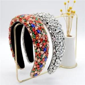 2021 Hot Selling New Style Handmade Women Padded Sponge Head Wear Luxury Glitter Oversize Rhinestone Headband for Girl