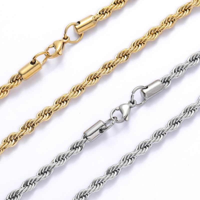 Hot Hip-Hop Stainless Steel Twisted Singapore Chains Rope Twist Cord Necklaces for Men Choker Women Jewelry Accessories