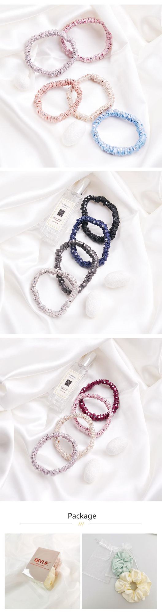 New Arrival 22 Momme Silk Small 1cm Scrunchies with Crystal