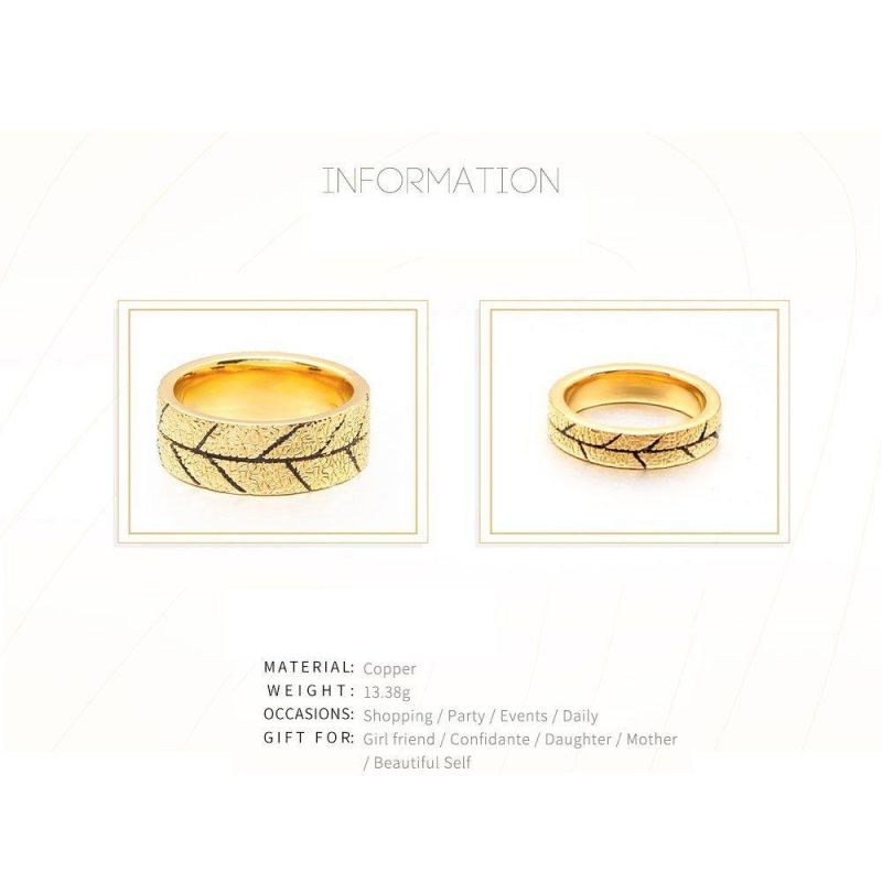 Width Ring Gold Color Leaf Texture Statement Rings for Women Fashion Jewelry Bague