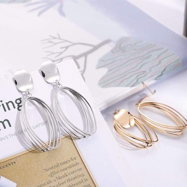 Fashion Jewelry Elegant Big Circle Metal Geometry Oval Long Stud Earrings