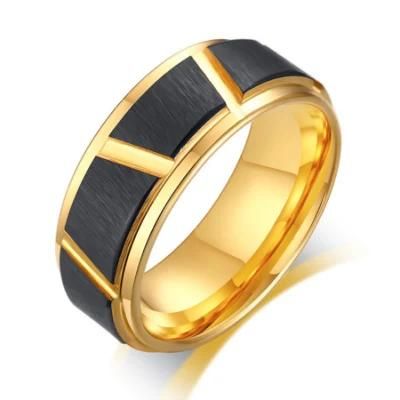 Tungsten Steel Jewelry Custom Wholesale Black and Gold Men&prime; S Tungsten Steel Ring