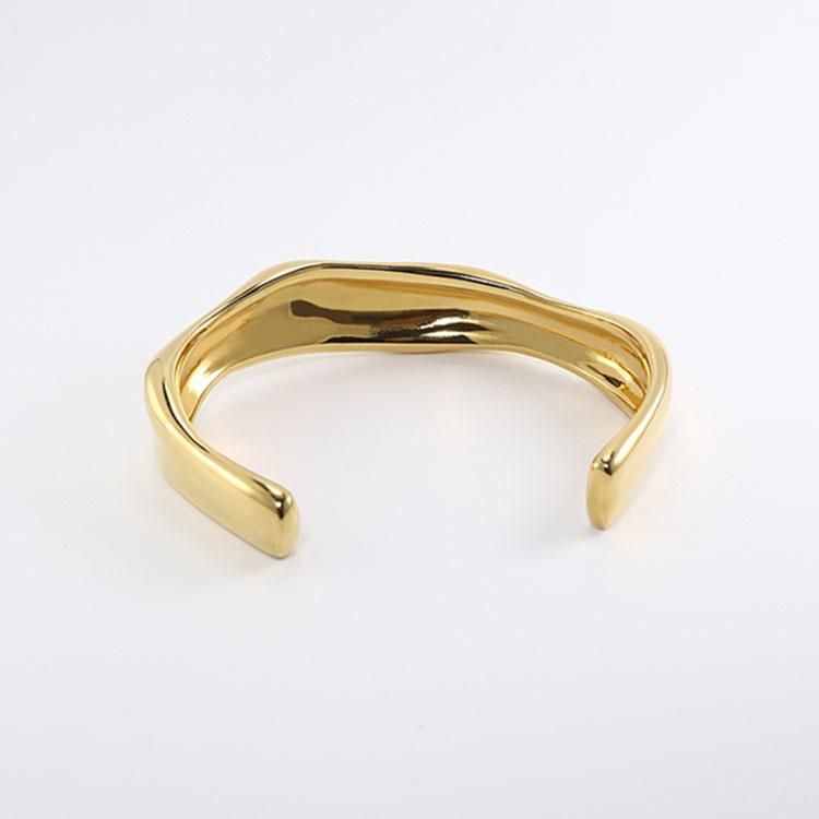 Custom Fashion Chunky 18K Gold Plated Big Open Irregular Punk Stainless Steel Women Jewelry Bangle