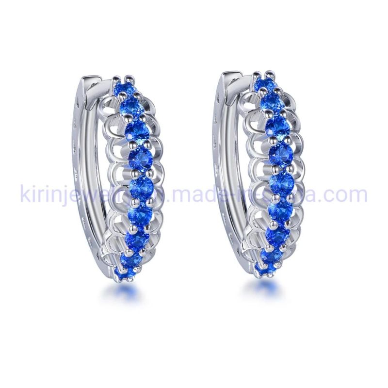Pendiente De Arete 925 Sterling Silver Earrings Arete De Plata Blue Spinel Gem Huggie Hoop Earrings