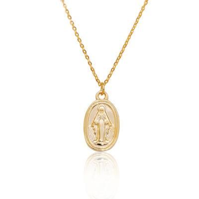 S925 Silver Necklace Vintage Gold Virgin Mary Pendant Clavicle Necklace