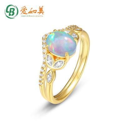 925 Sterling Silver Ethiopia Opal CZ Curved Ladies Engagement Antique Ring Sets