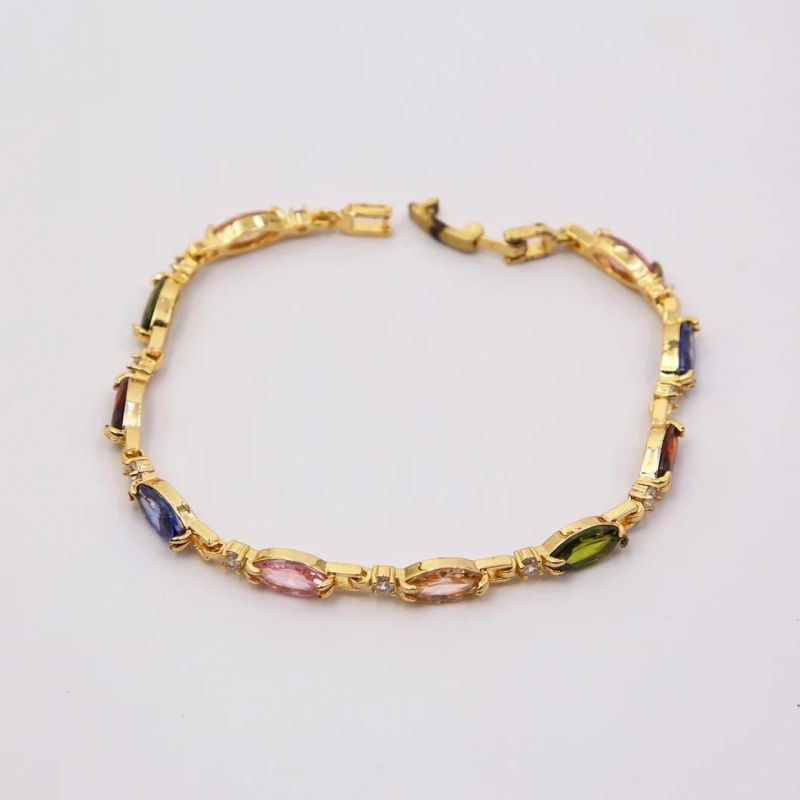 Fashion Customized Color Stones 18K Gold Jewelry Charms Bracelet