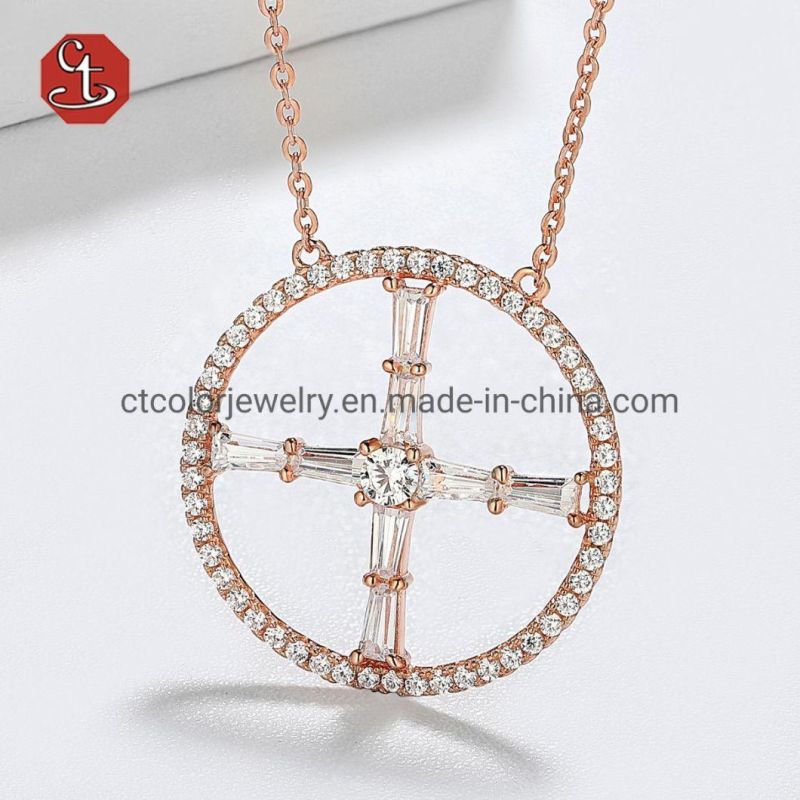 New fashion the cross White CZ Necklace Pendent in circle