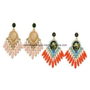 Statement Ethnic Colorful Gems Tassel Women&prime;s Earring Water Drop Design Crystal Studded Jewelry