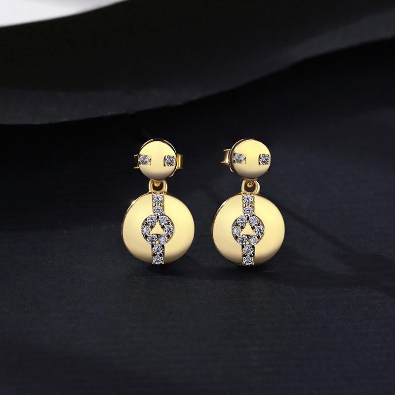 Noble Round CZ 14K Gold Plated S925 Silver Ear Stud Earrings